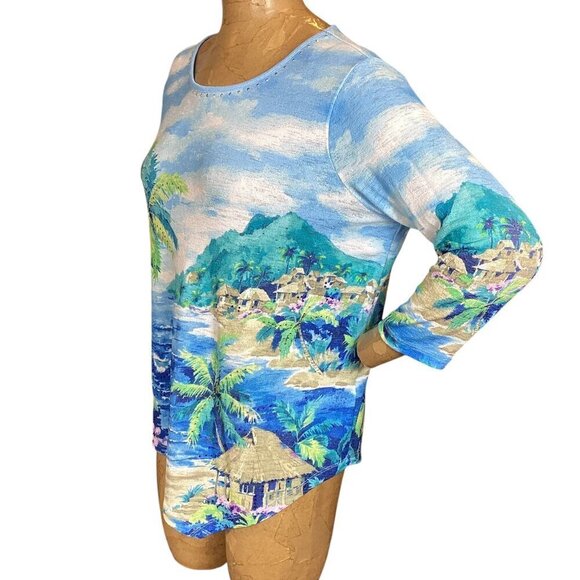 Alfred Dunner Waikiki Hawaii Tropical Top Rhinestone Accents Sz PM #231L - Picture 4 of 8